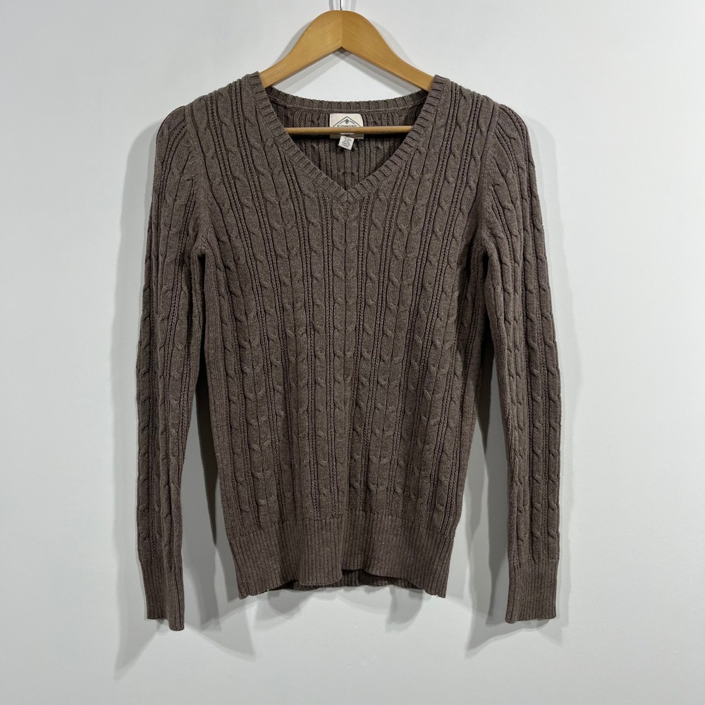 St Johns Bay Fisherman Cable Knit Sweater Preppy Brown Womens Small Old Money